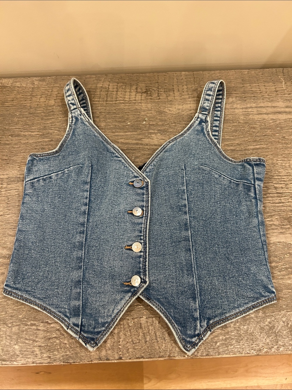 Divided Denim Button-Front Corset Tank Top - Blue NWT